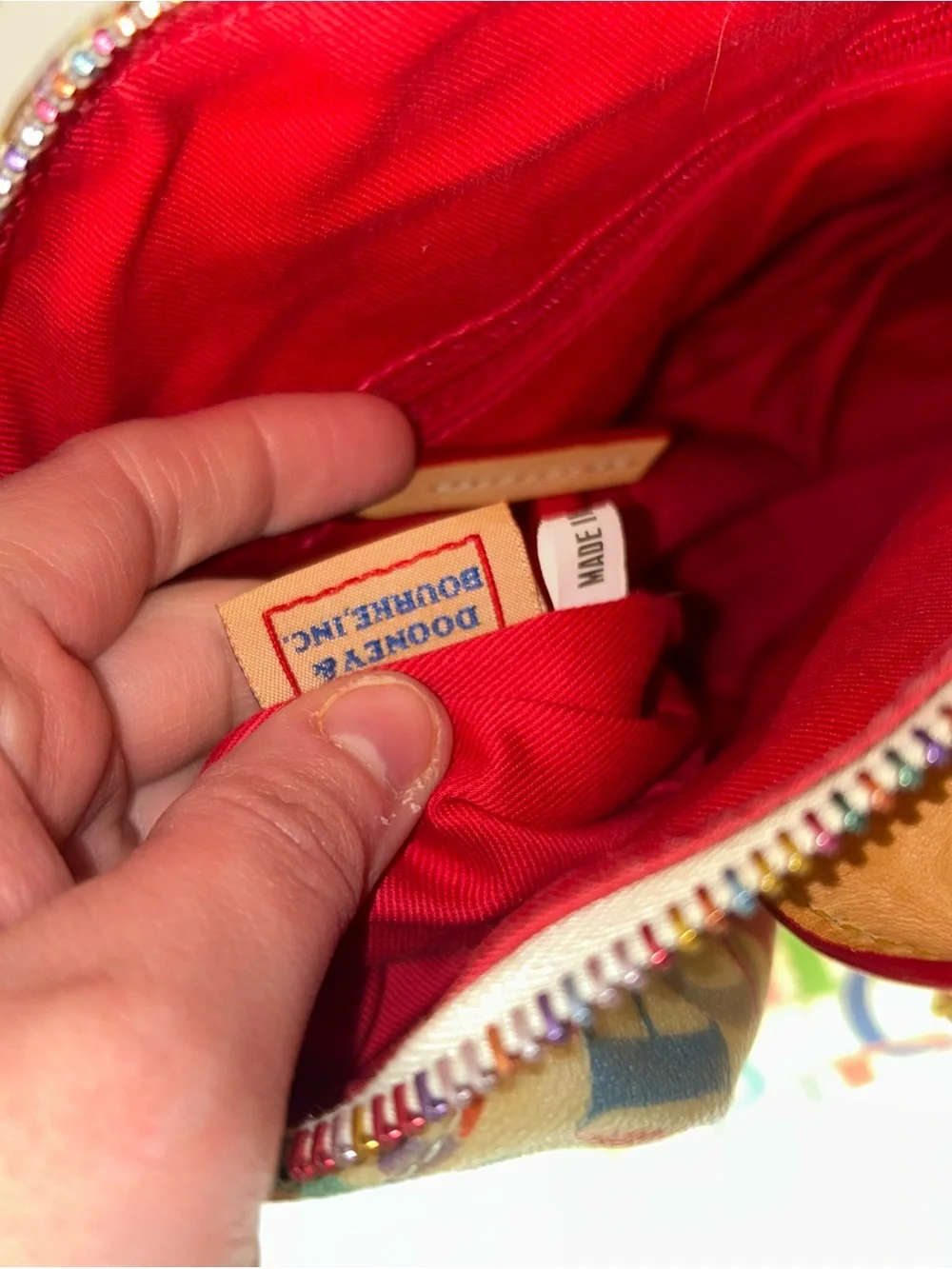 Dooney & Bourke Multicolor Logo Satchel with Tan Trim